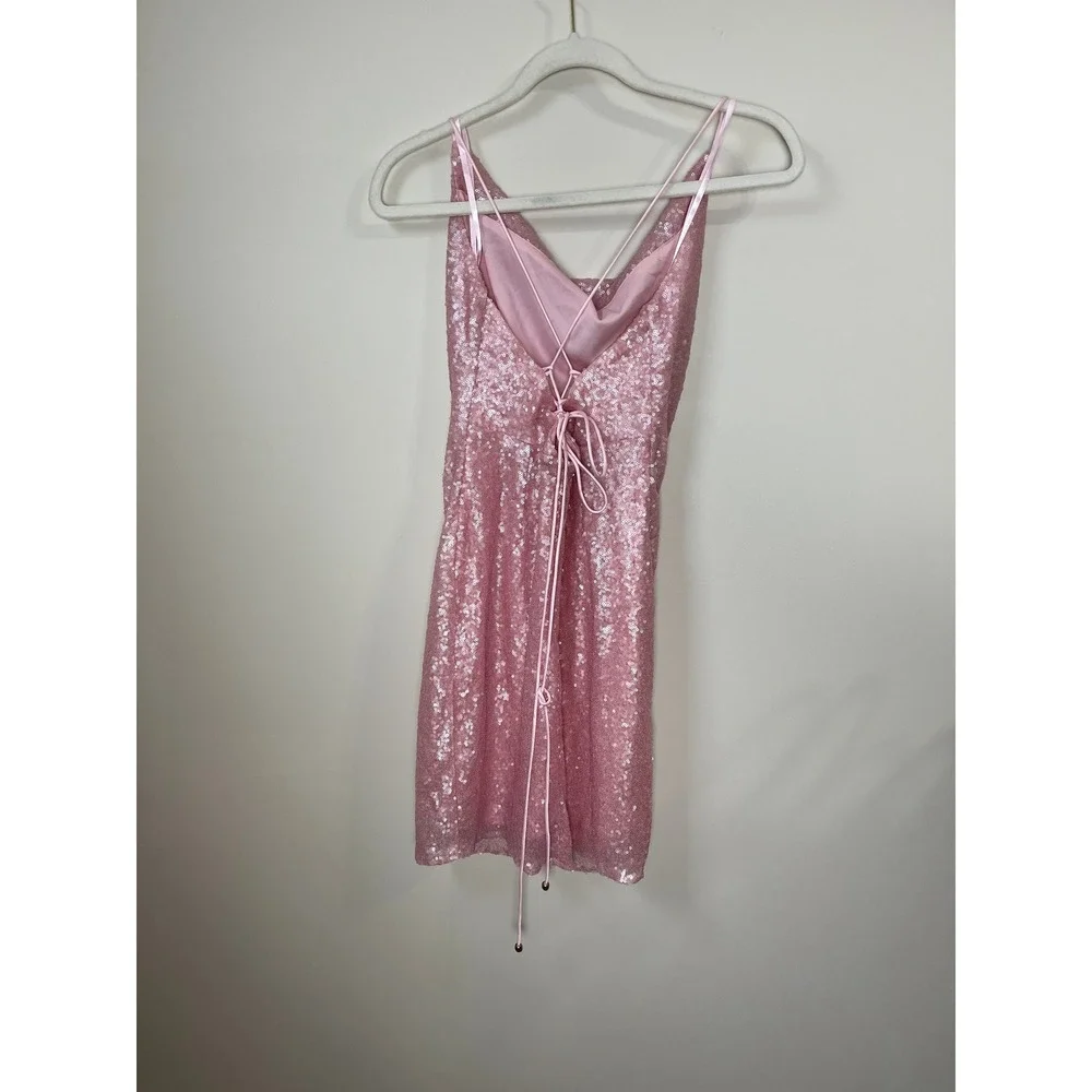 Hello Molly Pink Sequin Halter Neck Cowl Neck Bodycon Mini Dress US 8 AU 12 - Picture 3 of 5